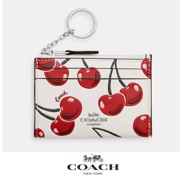 🍒 Coach Mini Skinny Id Case With Cherry Print - Picture 1 of 4